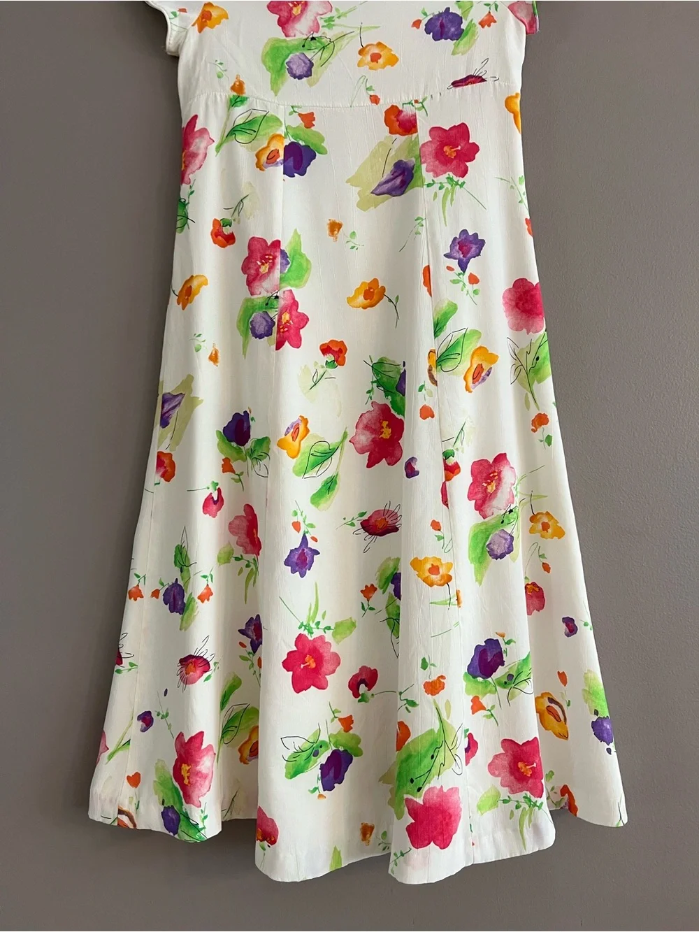 American Girl Girls Floral A-Line Dress White Watercolor Flower Print * Flaw